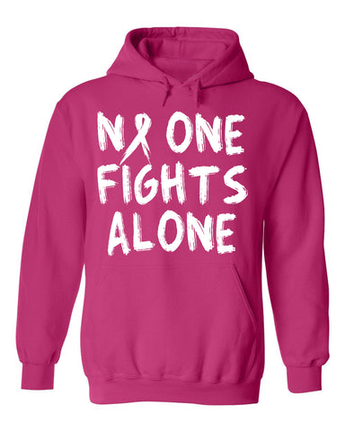 No One Fights Alone  Breast Cancer Awareness Hooded Sweatshirt Hoodie